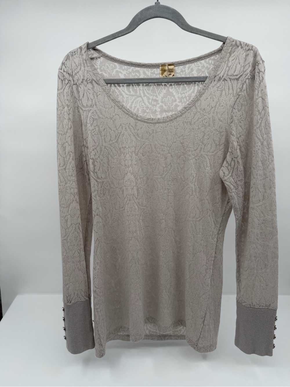 BKE Light Grey Lace-Pattern Long Sleeve Top